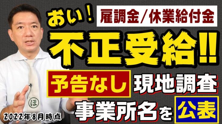 【不正受給の立入調査】休業給付金 / 雇調金 / 通報窓口  / 法人名公表 / 予告なし立入調査 / 自主返還の方法 等〈22年8月時点〉