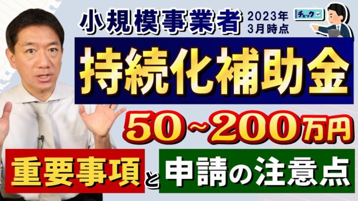 【申請のポイント: 持続化補助金 50-200万円】重要説明事項 / 注意点 / 高採択率 / 販路開拓 / 補助率・補助対象 / 会員以外も応募可能 / よくあるご質問等〈23年3月時点〉