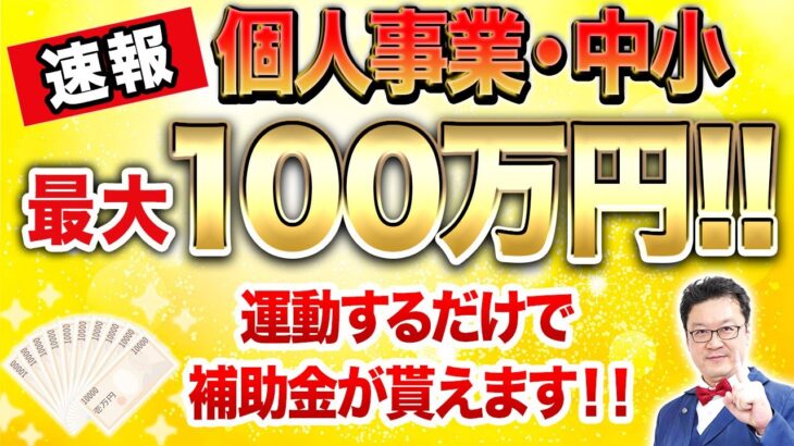 【速報】なんと最大100万円も貰える超ヤバい補助金が新登場！この動画を見たら今すぐ申請してください！