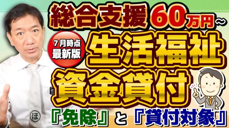 【住民税非課税でなくても申請可能: 60万円等】特例免除/ 低所得者/ 高齢者/ 障害者世帯/ 貸付対象とならない事例/ 生活支援・再建費/ 就学支援費/ 保証人不要/ 生保の利用〈24年7月時点〉