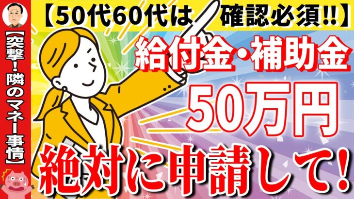 【給付金・補助金50万円】50代60代は確認して！これ知らないだけで生涯1000万円以上の差！国からのボーナス支給！申請すれば貰える給付金・助成金・節税について徹底解説【ゆっくり解説　年金　給付金】