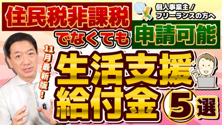 【住民税非課税でなくても申請可能：11月度 生活支援・給付金 5選】困窮者支援と家賃補助/ 国民健康保険料と国民年金の減免/ 求職者支援制度 月10万円/ 生活保護の不正受給 等 ≪24年11月≫